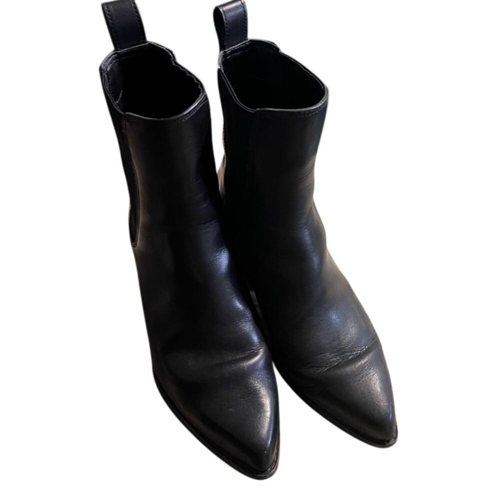 Michael Kors Black Leather Pointed Toe Chelsea Boots Western Style Block‎ Heel